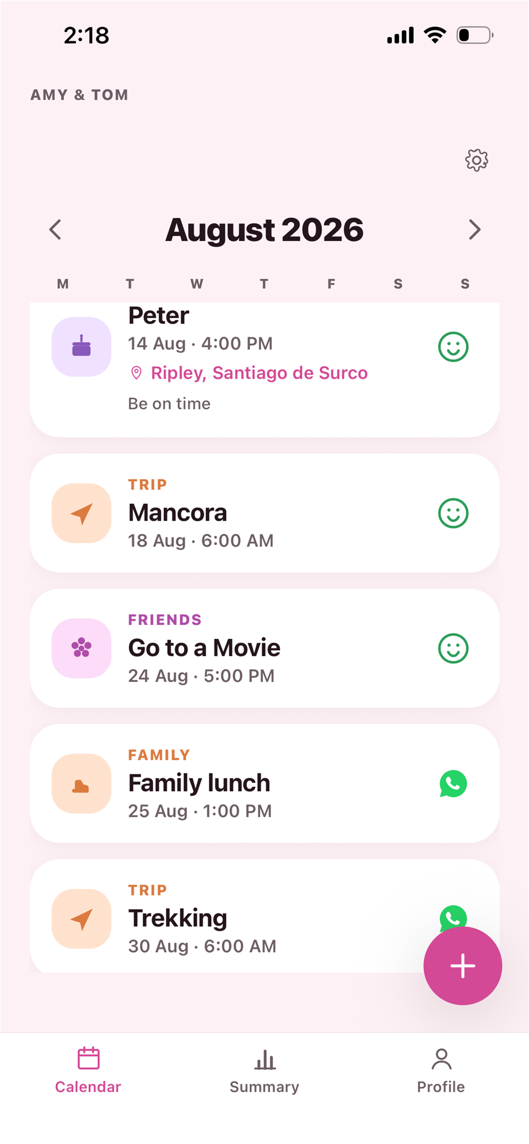 The list of plans shared between both phones.